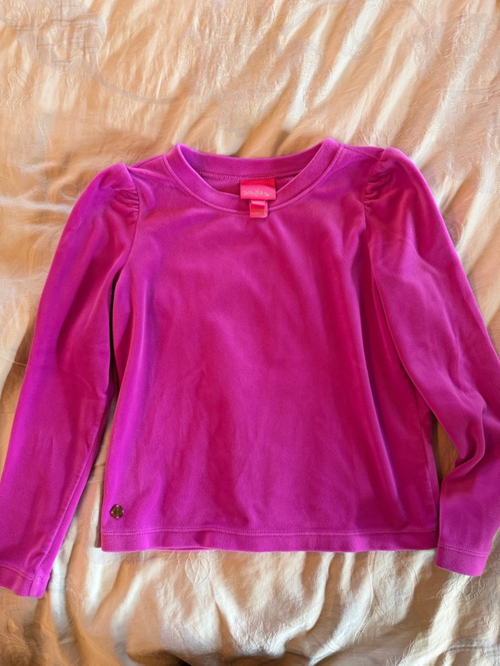 Lilly Pulitzer Girls Hot Pink Long-Sleeve Puff  velour sweatshirt size M (6/7)